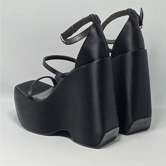 Versace 3 Strap Satin Platform Wedge Sandals size 37 - Picture 10 of 14